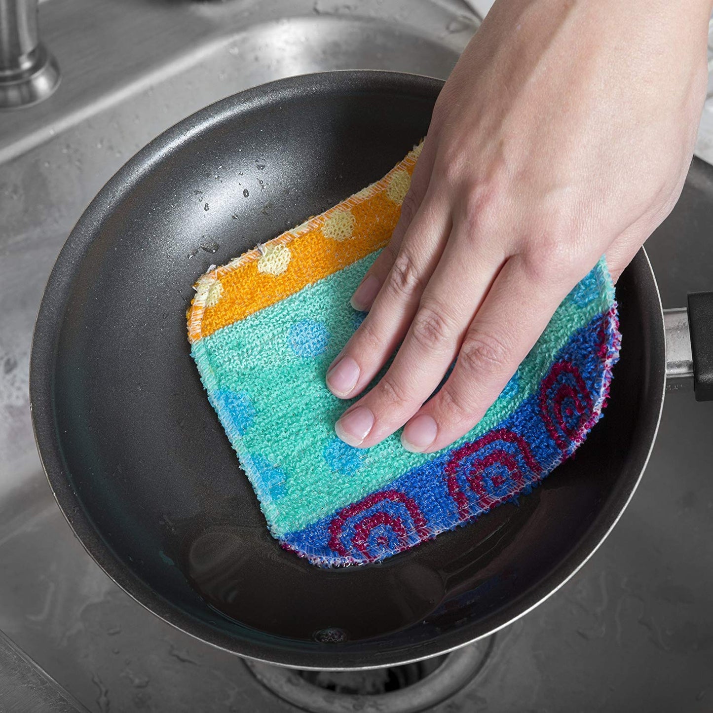 Reusable Dish Scrubber Sponge Set - Non-Scratch Scouring Pads & Scrubbing Cloths Made of Natural Organic Cotton Fibers with Food-Grade Hardener Coating for Kitchen, Bathroom and Household Cleaning
